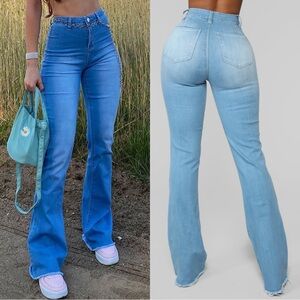 Fashion Nova Valentina High Rise Flare Jeans Light Blue Wash Size 0